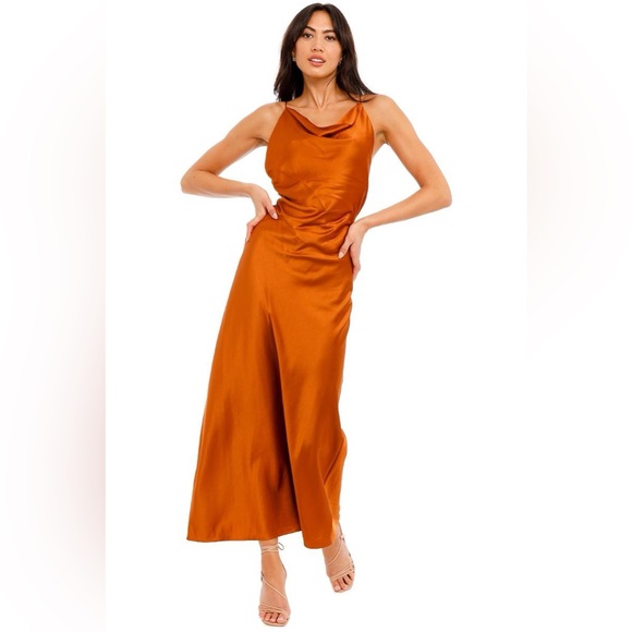 Significant Other Georgous Deidra Cowl Maxi Orange Dress - Picture 12 of 12